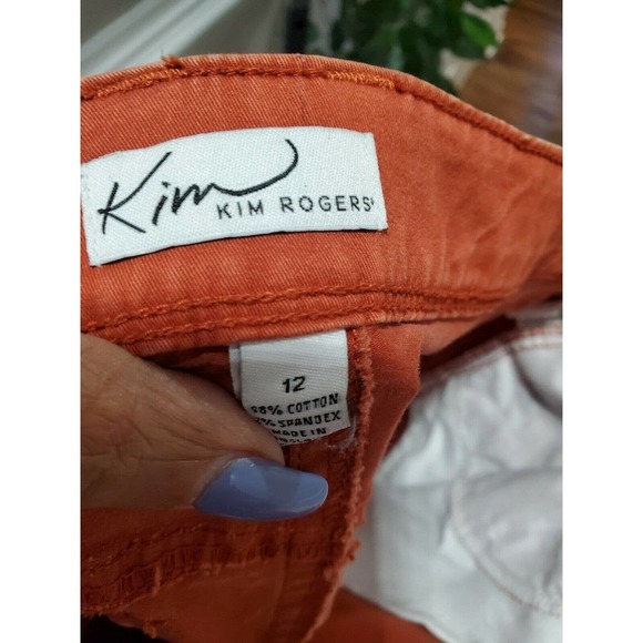 Kim Rogers Women's Orange Cotton Mid Rise Pull on Straight Legs Pant Size 12 - Picture 7 of 9